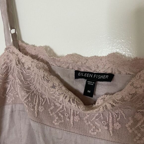 EILEEN FISHER Pink lace trim silk camisole blouse medium - Picture 5 of 5